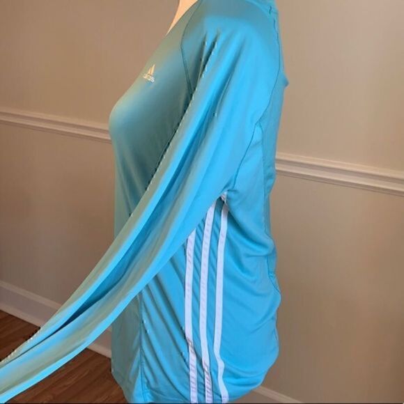 NWOT. ADIDAS V-Neck Long Sleeve Aqua Blue - Picture 6 of 9